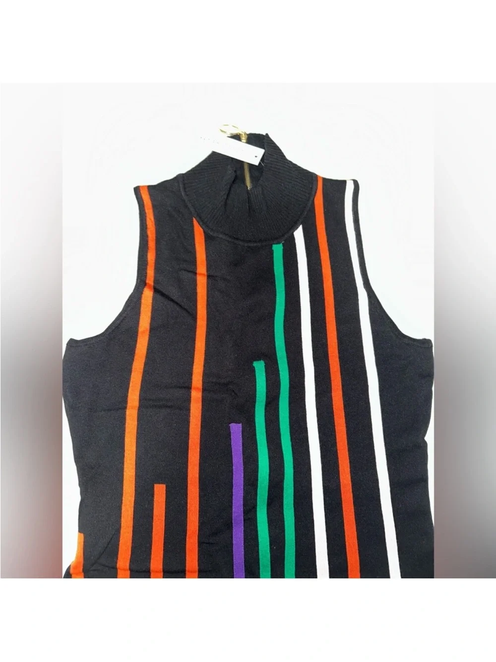 Black Sleeveless Striped Undershirt Dress with Multicolor Stripes